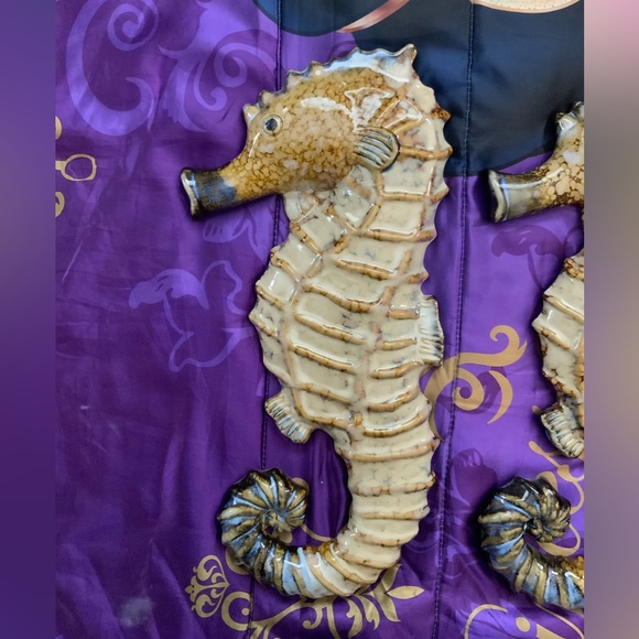 Vintage Pair Of Large BIG 18” Art CERAMIC 3D Seahorse nautical Wall Decor ART - Picture 3 of 12